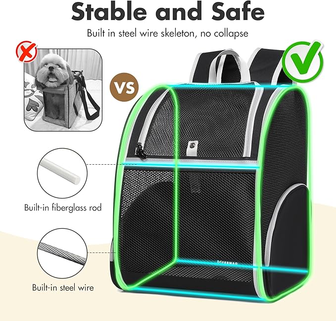 Pet Backpack Carrier, Large Cat Carrier Backpack Up to 20 Lbs with Breathable Mesh, for Medium Large Cats or Small Dogs, Travel Hiking Camping Backpack (Black-XL)