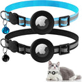 Vanjua 2 Pack Airtag Cat Collar Breakaway with Bell, Reflective Kitten Collar with Air Tag Cat Collar Holder Case for Girl Boy Cats, Pet Supplies Accessories (Black A+Blue A)