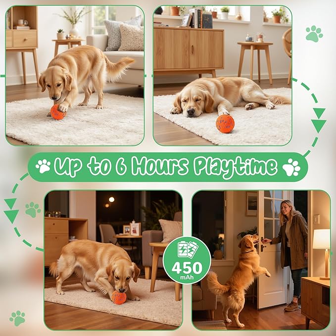 Smart Interactive Dog Toys,Vibrating Dog Ball,Electric Dog Chew Toys for Medium and Large Dogs,Chew-Proof Shell,Automatic Moving/Bouncing/Rotating, E-TPU Material,Ip68 Waterproof