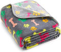 Allisandro Luxurious Dog Blanket, 350 GSM Super Fuzzy Microplush Fleece Pet Blankets for Small Medium Large Dogs and Cats, Vivid Paw and Bone, 64 x 40 Inches