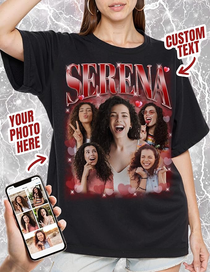 Custom Bootleg Rap Shirt with Photo Text, Vintage Custom Picture Shirt for Girlfriend, Boyfriend, Dad, Mom, Pet Lover Friend