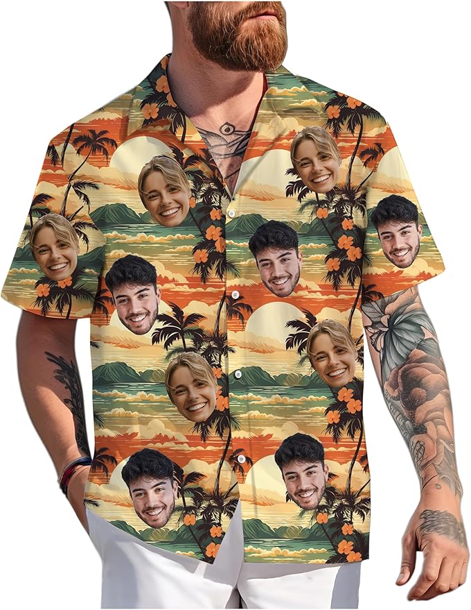 Custom Hawaiian Shirt with Face Photo Picture for Men Women Kids Youth Adult, Tropical Personalized Hawaiian Shirts Gift