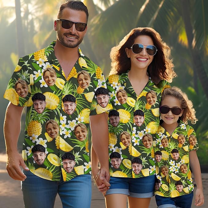 Custom Hawaiian Shirt with Face Photo Picture for Men Women Kids Youth Adult, Tropical Personalized Hawaiian Shirts Gift