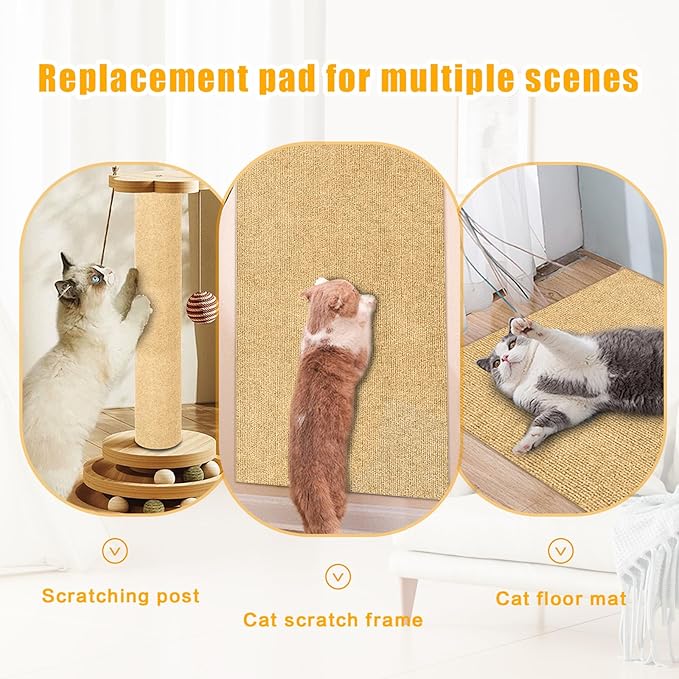 Cat Scratch Mat,118.5"x17.4" Trimmable Self-Adhesive Cat Scratch Furniture Protector, Sticky Cats Scratcher Wall Mat, Covering Cat’s Tower, Couch Protector from Cats Claws (Beige)