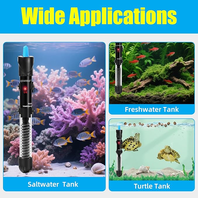 AQUANEAT Aquarium Heater, 300W Fish Tank Heater, Adjustable Submersible Water Thermostat with Thermometer