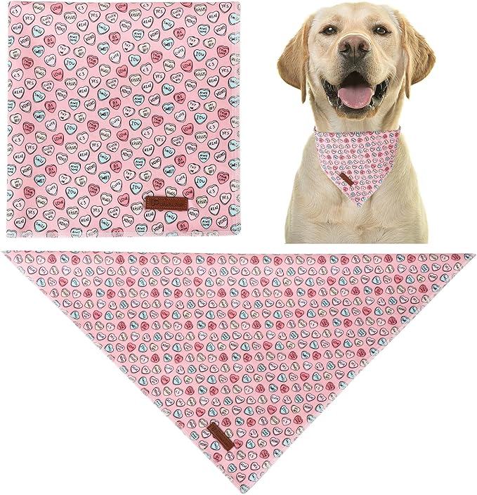 Valentine Dog Bandana, Pink Heart Triangle Bid Scarf for Small Medium Dog, Cotton Pet Kerchief for Girl Boy Dogs or Cats, Red Dog Bandana, Cute Adorable Puppy Bandana