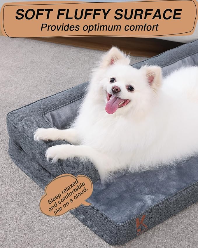 KSIIA Washable Dog Bed Medium Size Senior Dog, Orthopedic Warm Soft Pet Sofa Waterproof Pet Couch with Sides, Non-Slip and Egg-Crate Foam Beds with Removable Cover, 29x18Inch, Dark Grey