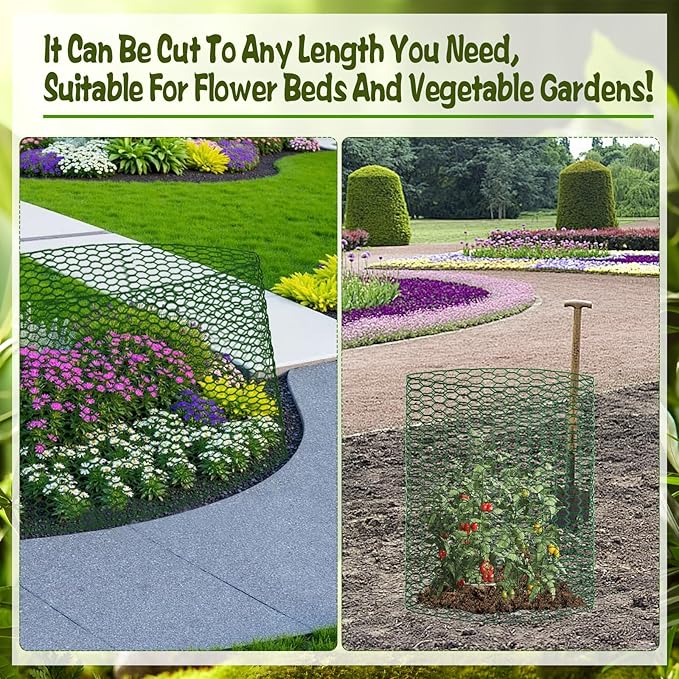 CIEOVO 32.8ft × 15.74 inches Wire Plant Protector from Animals, Metal Mesh Plant Cage Covers Rustproof Wire Plant Cages 30 U-Stakes 100 Ties for Plants Keeping Bunnies Chicken Birds Chicken Duck Out