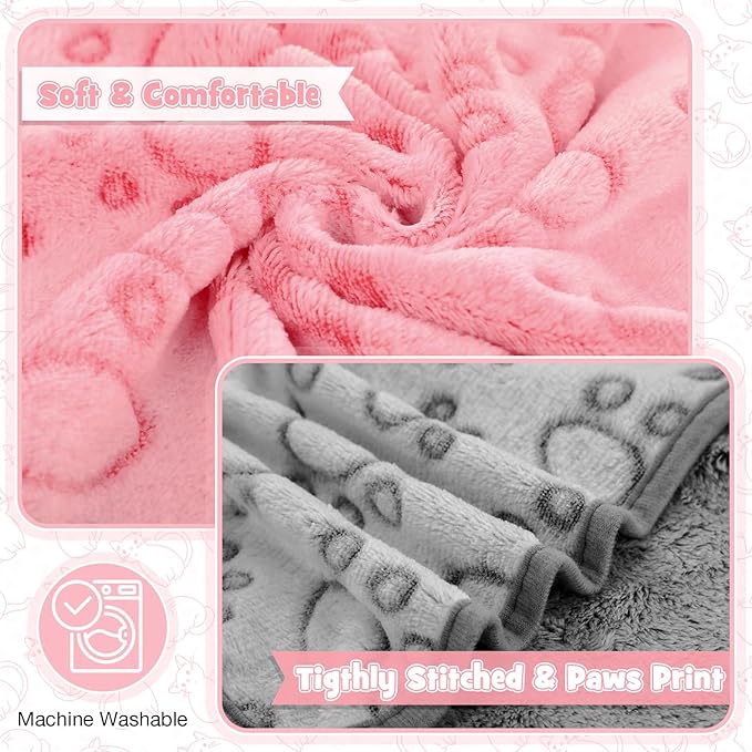 Tegeme 12 Pcs Pet Blankets Soft Fluffy Fleece Dog Cat Warm Paw Print Pattern Blankets Flannel Throw for Pets Dog Puppy Cat(23 x 16 Inch,Multicolor)