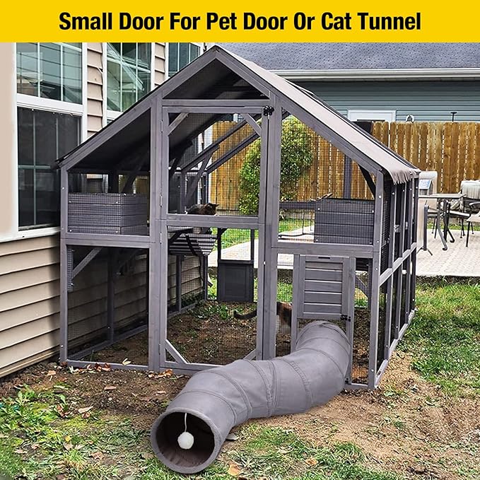Aivituvin Extra Large Catio Outdoor Cat Enclosure Window Design for 10-20 Cats, 74"H Walk-In Patio Cat House with 4 Access Doors, Waterproof Roof, Spacious Kitty Cage for Multiple Indoor Outdoor Cats