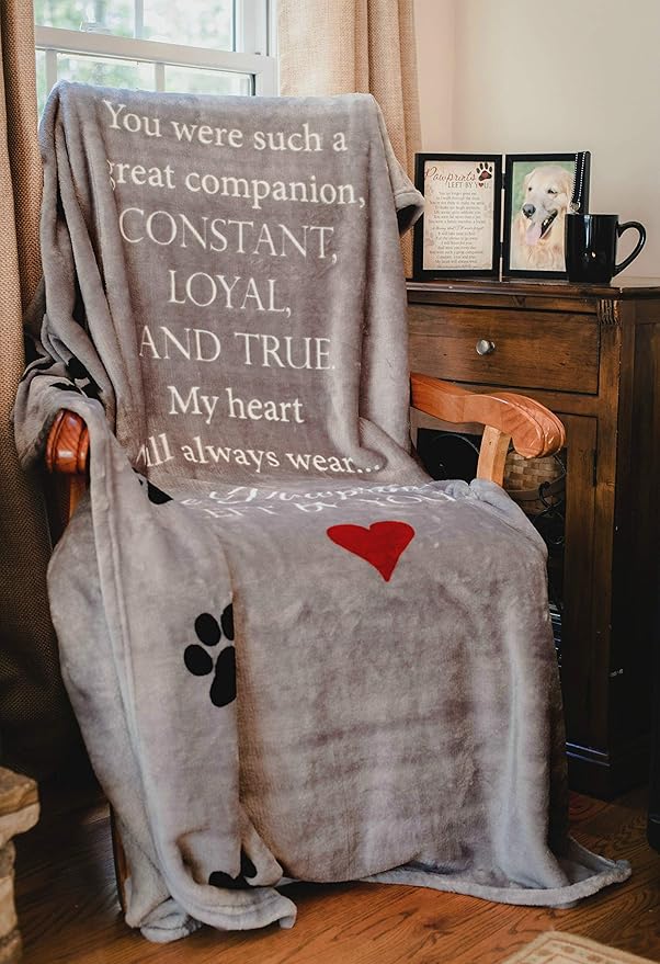 Pawprints Left by You Pet Memorial Blanket with Heartfelt Sentiment - Comforting Pet Loss/Pet Bereavement Gift