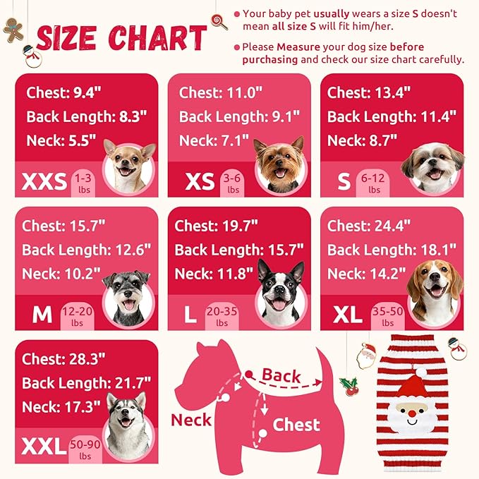 Dog Christmas Sweater Xmas Pet Clothes Cute Striped Santa Claus Costume Holiday Puppy Cat Jumpers Outfits New Year Gifts for Small Medium Large Dogs (XXL, Red White Stripe Santa Claus)