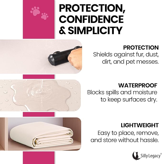 SILLY LEGACY Thin Reversible Waterproof Protective Cover or Liner for Bed or Couch, for Dogs and Cats, Babies; Incontinence, Dirt, Drool (King Size, 100 x 96 inch) (Beige)