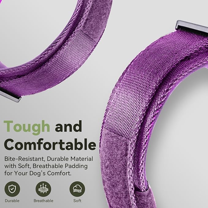 2025 Upgrade Waterproof AirTag Dog Collar, Military Tactical Dog Collar with AirTag Holder, Comfortable Control Handle and Metal Buckle, GPS Dog Collar Holder for Medium to Large Dogs (Purple, M)