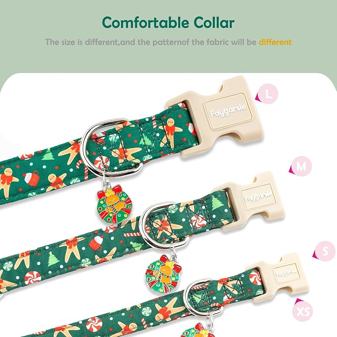 Faygarsle Christmas Dog Collar, Green Gingerbread Pattern, Plastic Buckle with Metal D-Ring, Holiday Pet Accessory, for Small Medium Large Dogs S