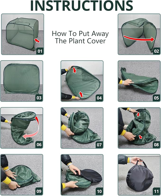 35" x 35" x 27.5" Pop Up Mesh Plant Cover, Foldable Plant Protector Mesh Plant Enclosure, Garden Net Cage Guard Cover with 4 Ground Stakes for Protecting Plant Vegetable Fruit from Birds Insects