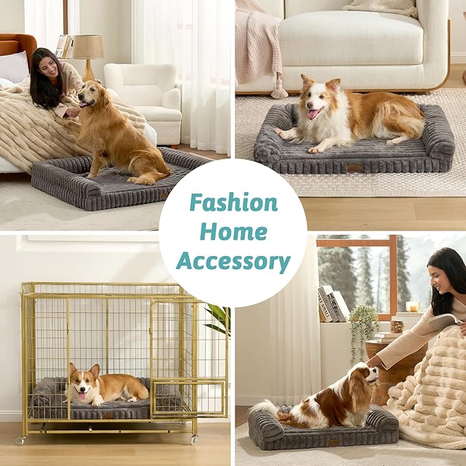 Cute Dog Bed for Small Dogs, Faux Rabbit Fur Orthopedic Foam Dog Bed with Sides, Removable Washable Cover & Waterproof Lining, Comfortable Pet Couch, Grey (30" L x 20" W x 6" Th)