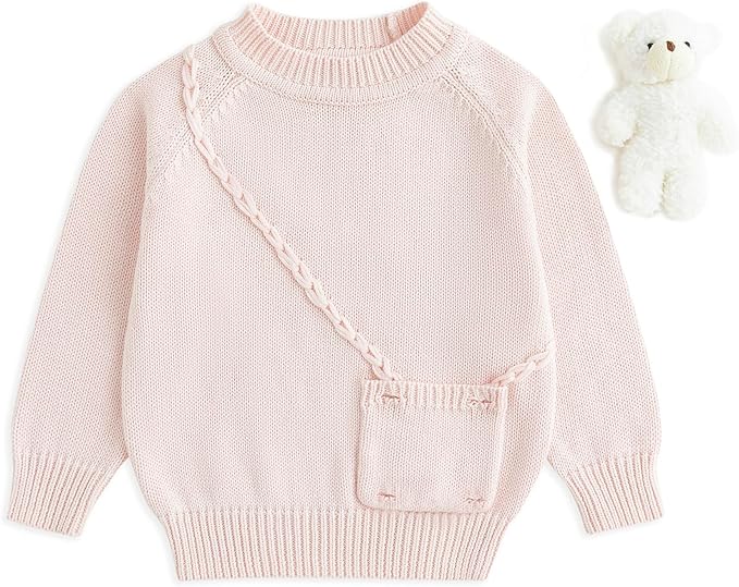 Simplee kids Baby Girl Knit Sweater with Bear in The Pocket Toddler Pullover Sweater Cute Fall Winter Clothes