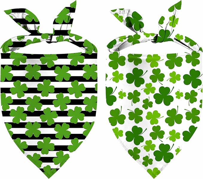St. Patrick's Day Dog Bandana, 2 Pack Adjustable Holiday Party Pets Saint Patrick Day Bandana Lucky Triangle Bibs Cat Scarf Set
