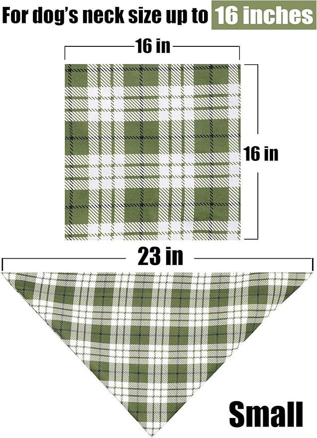 ARING PET Christmas Dog Bandanas, Green White Plaid Triangle Scarf for Puppy Small Medium Large Boy Girl Dogs-S