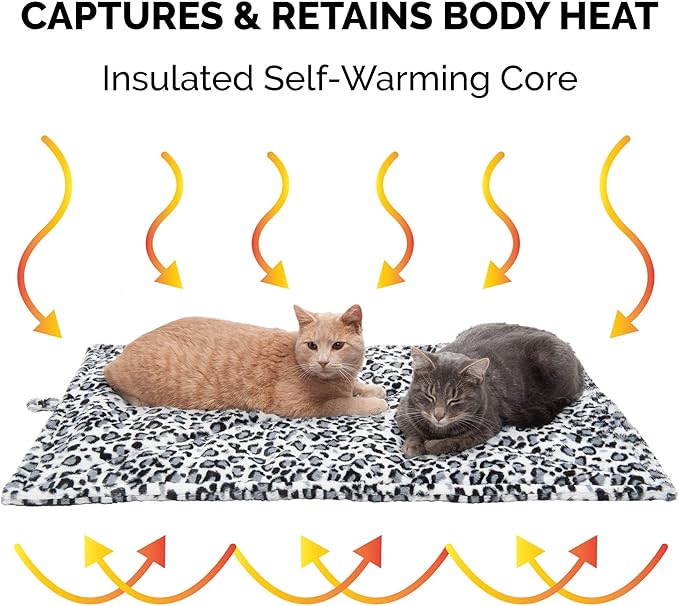 Furhaven ThermaNAP Self-Warming Cat Bed for Indoor Cats & Large/Medium Dogs, Washable & Reflects Body Heat - Quilted Faux Fur Reflective Bed Mat - Snow Leopard, Large (Pack of 3)