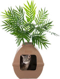 Good Pet Stuff Hidden Litter Box Planter, Decorative Cat Litter Enclosure with Carbon Filter, Artificial Plant, Easy Clean, Indoor Design, Courtyard Square Style, Base Kit, Mocha Brown