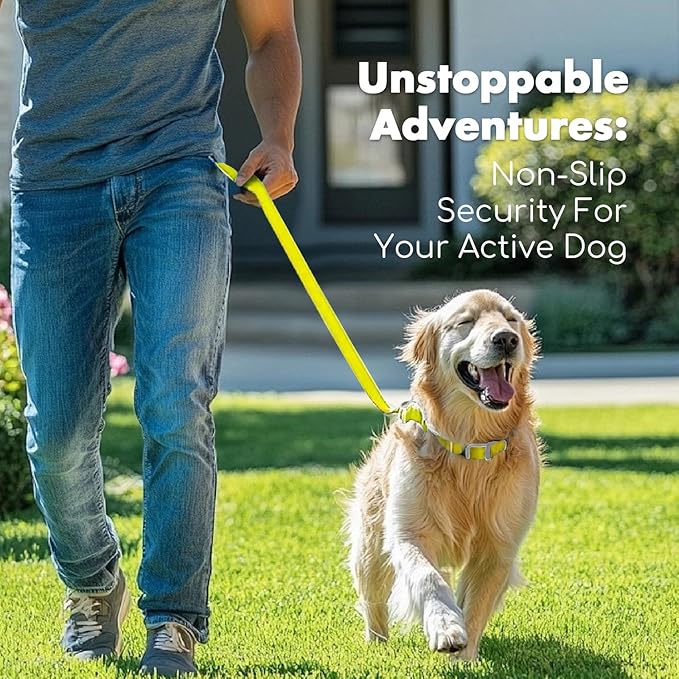 4.2FT Dog Collar and Leash Set, PVC Waterproof Adjustable Odor Proof Pet Collars Leashes, Easy to Clean, Surface 3D Cube Effect, Dog Leash for Small Dogs, Bright Yellow