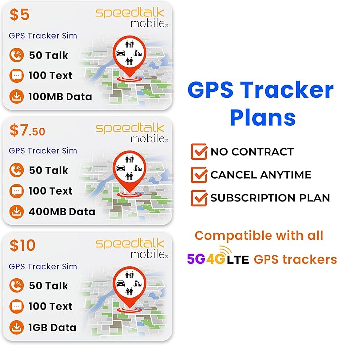 SpeedTalk SIM Card for GPS Trackers Pet Kids Senior Vehicle Car Activity 4G LTE Tracking Devices | 30 Days Wireless Plan | 3 in 1 Simcard - Standard Micro Nano | No Contract | USA Canada Mexico