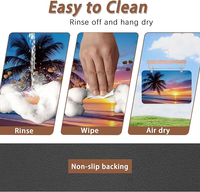 Tropical Palm Pet Feeding Mat,Sunset Trees Sea Beach Absorbent Quick-Dry Cat Dog Food and Water Bowl Mats, Non-Slip Rubber Backing Mat, Cat Dog Accessories Supplies 12"x20"