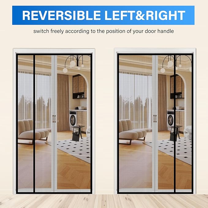 Magnetic Screen Door Mesh Left Right Side Opening Upgraded PET Material Mesh Stronger Than Fiberglass and Polyester,Keep Bugs Out,Pet & Kid Friendly,Hands Free,Fit Door Size 60" X 96"