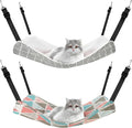 Jetec 2 Pack Cat Hammock for Cage, Catio Accessories Reversible Soft Cats Bed with Adjustable Straps and Hooks Double-Sided Linen and Fleece Hanging Hammock for Cats, Kitten(Geometry Pattern,L)