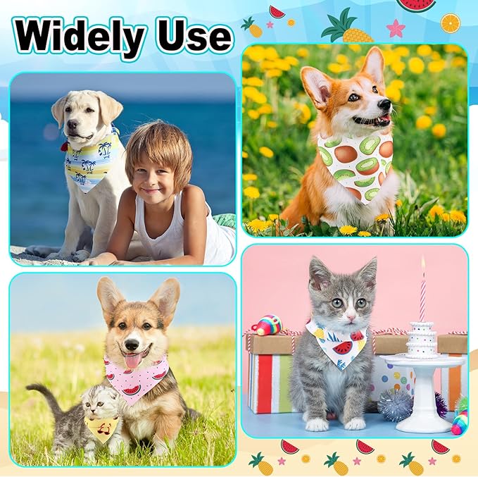 Aliceset 180 Pcs Summer Pet Dog Bandana Bulk Fruit Bandanas for Dogs Adjustable Washable Tropical Pet Triangle Scarf Dog Kerchief Bibs for Small Medium Large Dog Cat Holiday Costume Accessories