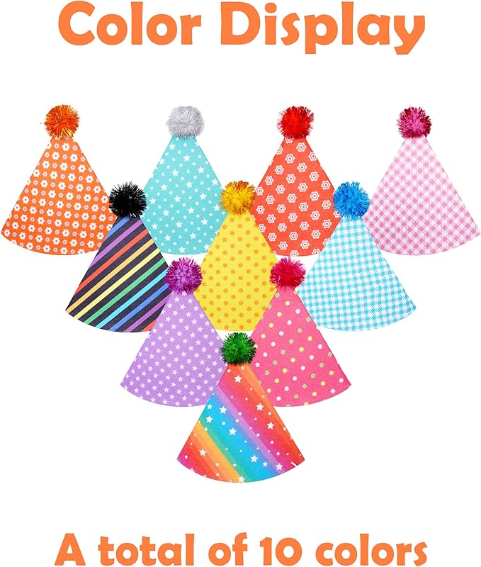 PET SHOW 10 Pack Small Party Hats for Medium Dogs Birthday Stuffed Animals Puppy Adjustable Headband Colorful Holiday Felt Hats Pet Grooming Costume Accessories