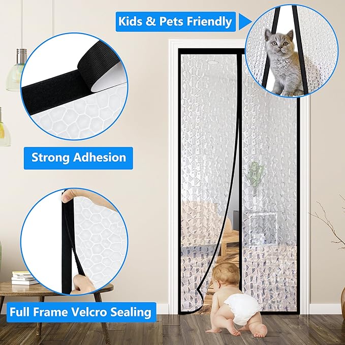 RELIANCER Magnetic Thermal Insulated Door Curtain,Waterproof EVA Door Cover,Fit Doors Size 34"x96",Temperature Protection Insulated Doorway Curtain Partition,Patio Self-Closing Doors Net Screen