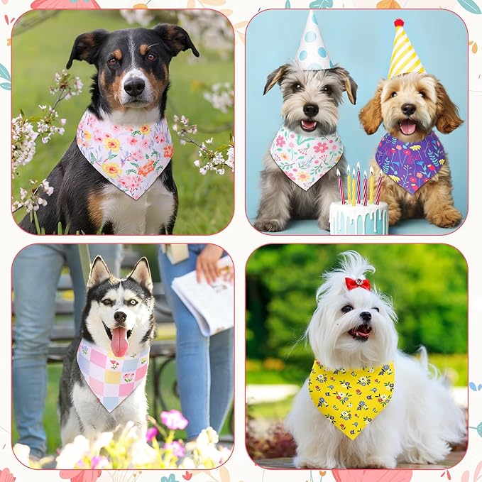 Reginary 120 Packs Spring Dog Bandanas Bulk Flower Dog Scarf Adjustable Holiday Floral Pet Scarf Flower Washable Scarves Triangle Drool Bibs for Cat Pet Costume Supply
