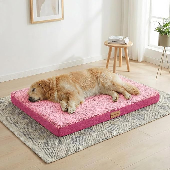 Patas Lague Orthopedic XL Dog Bed Large Sized Dog 42''X28'', Soft Waterproof Egg Crate Foam Large Pet Crate Beds Mat with Removable Washable Cover and Non-Slip Bottom, Hot Pink