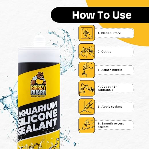 Aquarium Silicone Sealant Clear 10.14 Fl oz Cartridge - Aquarium Safe Silicone for Fish & Plants, 100% Waterproof, Non-Toxic, Solvent Free, Strong Bond, Fast Curing, Transparent (1 Pack)