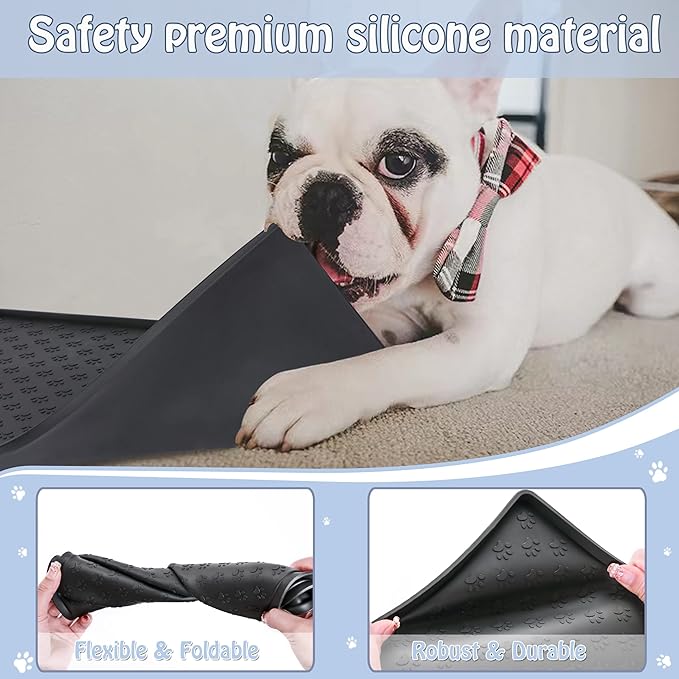 Dog Cat Pet Food Mat for Floor Dog Feeding Bowl Mat for Food and Water Raised Edges Dog Cat Mat for Food and Water Prevent Spill on Floor Waterproof Slip Rubber Mat for Dog Bowls
