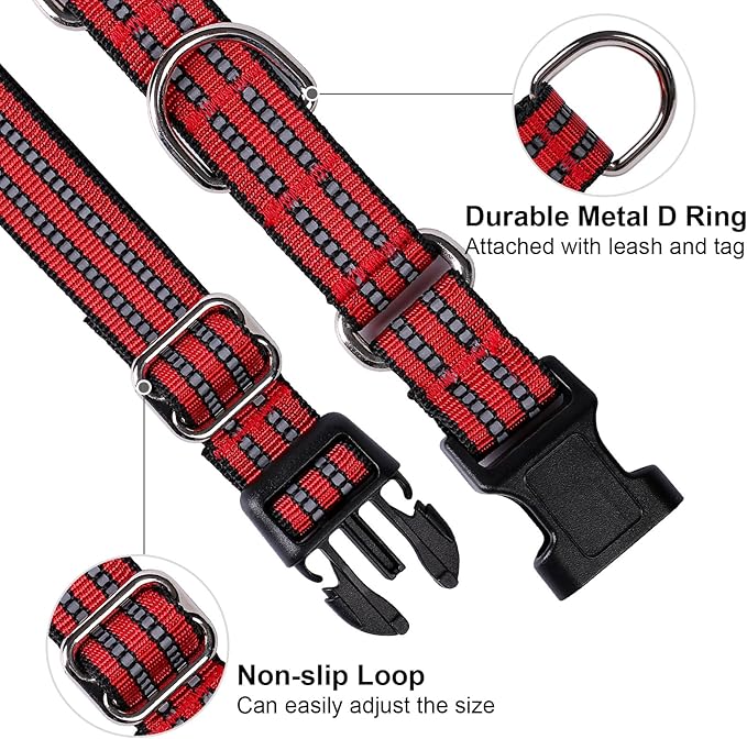 Martingale Dog Collar, Adjustable Nylon Reflective Collar with Buckle No Pull Dog Collar for Small Medium Large Dogs (Red L)