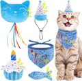 BINGPET Cat Birthday Catnip Toys for Indoor Cats, 5 Pcs Cat Birthday Gift Kitten Interactive Toys for Boy Girl Cats, Soft Plush Catmint Kitty Chew Kick Toy, Hat, Bandana, Balloon, Cake, Fish, Sky Blue