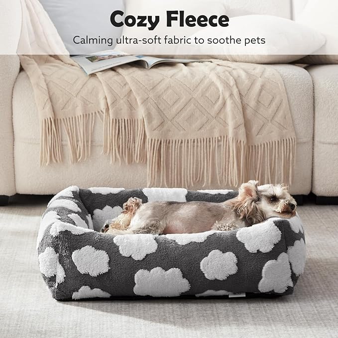 JOEJOY Large Dog Beds Large Sized Dog, Rectangle Washable Orthopedic Pet Bed with Removable Zipper Cover, Cute Soft Calming Puppy Pet Bed with Jacquard Shaggy Plush & Non Skid Bottom