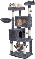 Yaheetech 64.5in Extra Large Cat Tree with 2 Perches, 2 Condos, 5 Scratching Posts, Funny Hammock & Basket & Dangling Balls, Multi-Level Cat Tower for Indoor Felines, Dark Gray