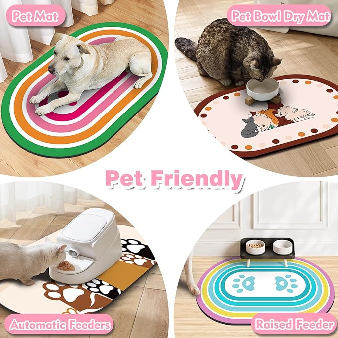 Cat Food Mat Small - 20''x12'' Absorbent Cat Feeding Mat, Pet Water Mats Protect Floor, No Stains Quick Dry Pet Placemats for Food and Water Bowl, Non-Slip Base Cats Bowl Mats for Messy Drinkers, Pink