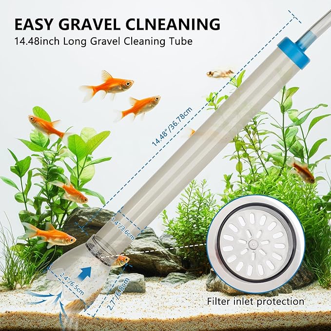 fishkeeper 25FT/50FT Aquarium Gravel Vacuum Water Changer - Flow Adjustable Faucet Universal Siphon Quick Pump with 6 Adapters, Bucket-Free Fish Tank Cleaner for Drain & Fill (2025 New)