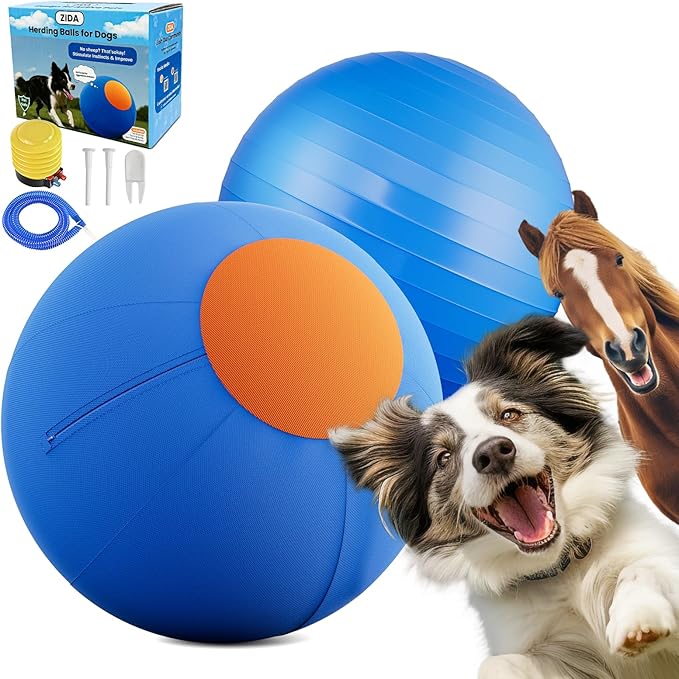 ZIDA 18" Herding Ball for Dogs and Horses - Upgraded Chew Material Dual-Layer Durable Dog Toy Agility Equipment for Australian Shepherds,Cattle,Border Collies,Small/Medieum Breeds