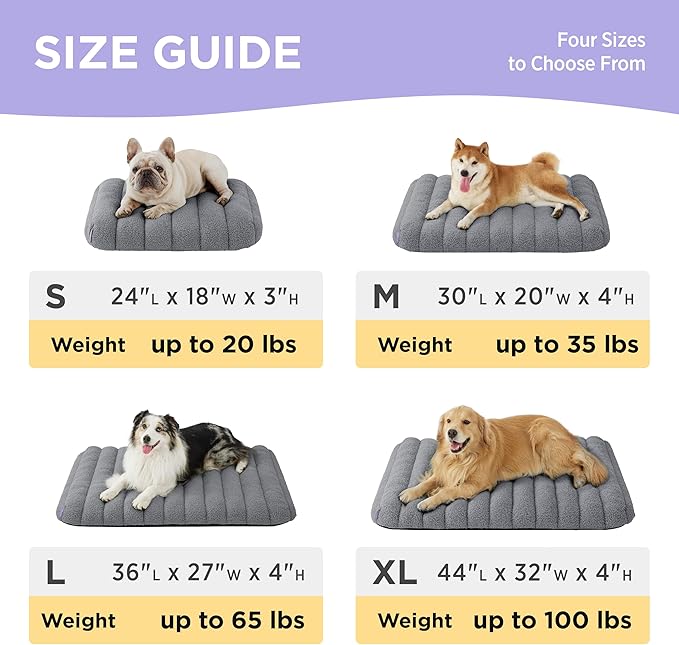 LE SURE Cute Orthopedic Dog Bed for Extra Large Dogs, XL Waterproof Chic Flat Pet Beds with Removable Washable Cover, Fuzzy Thick Egg Crate Foam Pet Mat for Indoor Use (44" x 32", Grey)