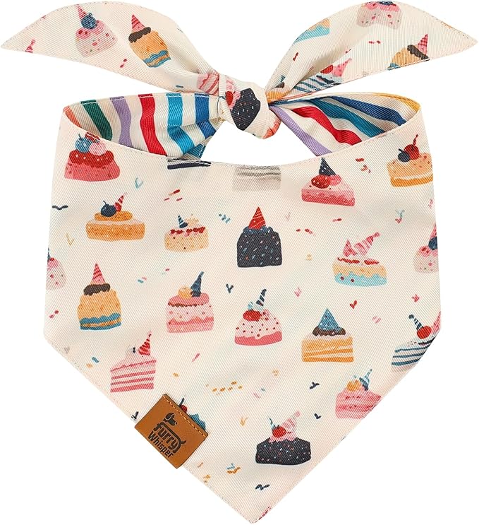 Birthday Dog Bandanas Extra Large, Reversible Colorful Cakes Stripes,Soft Breathable Adjustable Scarf for Large Extra Large Dogs, Boy Girl Party Outfit Accessory Gift