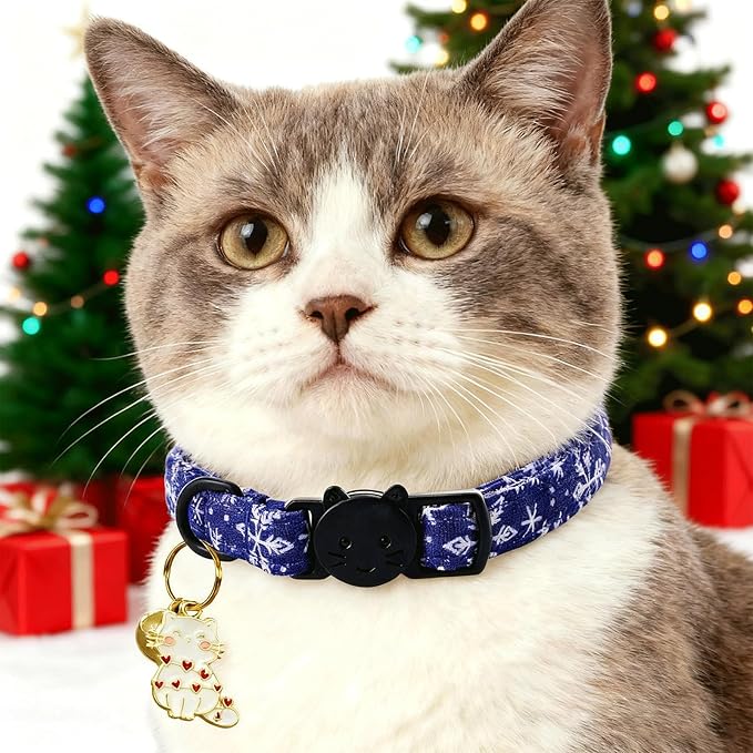 Elegant little tail 2 Pack Cat Collar- Christmas Cat Collars Breakaway with Bell Pendant Wedding Kitten Boy Girl Safety Adjustable 7-12 Inch Collar for Small Cats Puppy