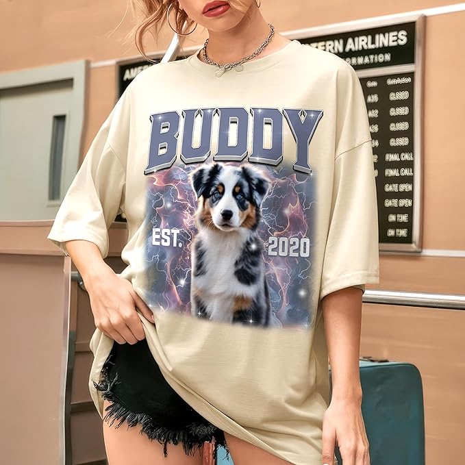JIX & JOKY Custom Your Own Bootleg Rap Shirts with Dog Faces Custom Pet Shirt for Men Graphic Tshirt Gift Idea for Pet Lovers