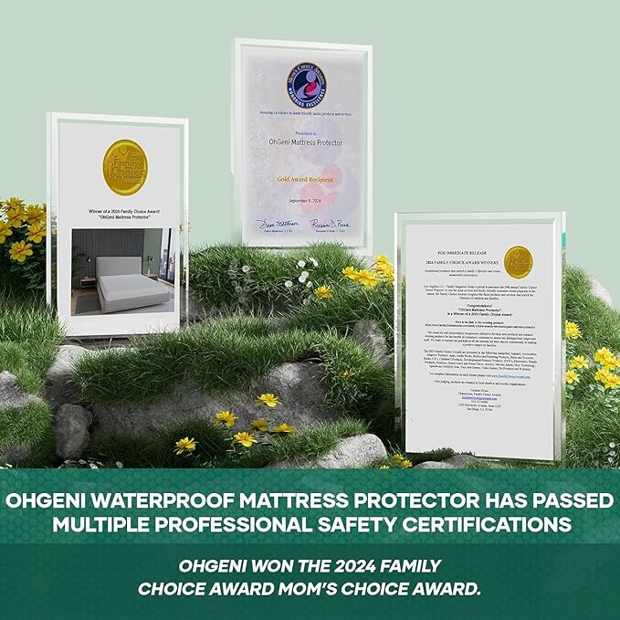 OhGeni 100% Waterproof Mattress Protector, Queen-Gray Size Mattress Pad, Fits 6"-20" Mattresses with Deep Pocket, Cooling, Breathable Fitted Sheets, Soft Bed Cover, Noiseless, Machine Washable